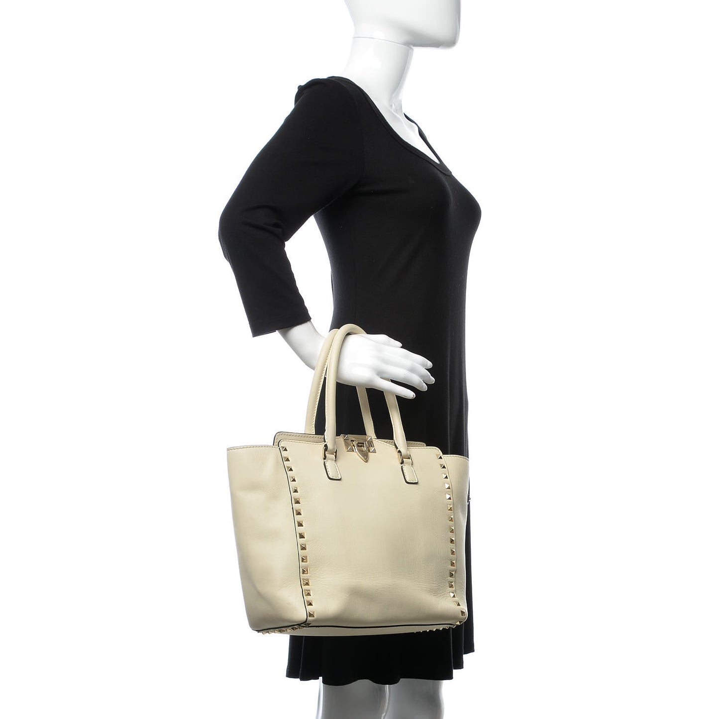 Vitello Rockstud Double Handle Tote Ivory