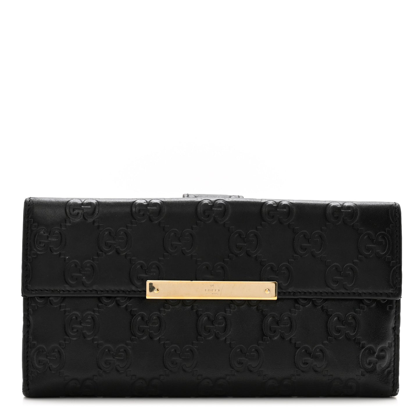 Guccissima Margaux Calfskin Metal Bar Continental Flap Wallet Black