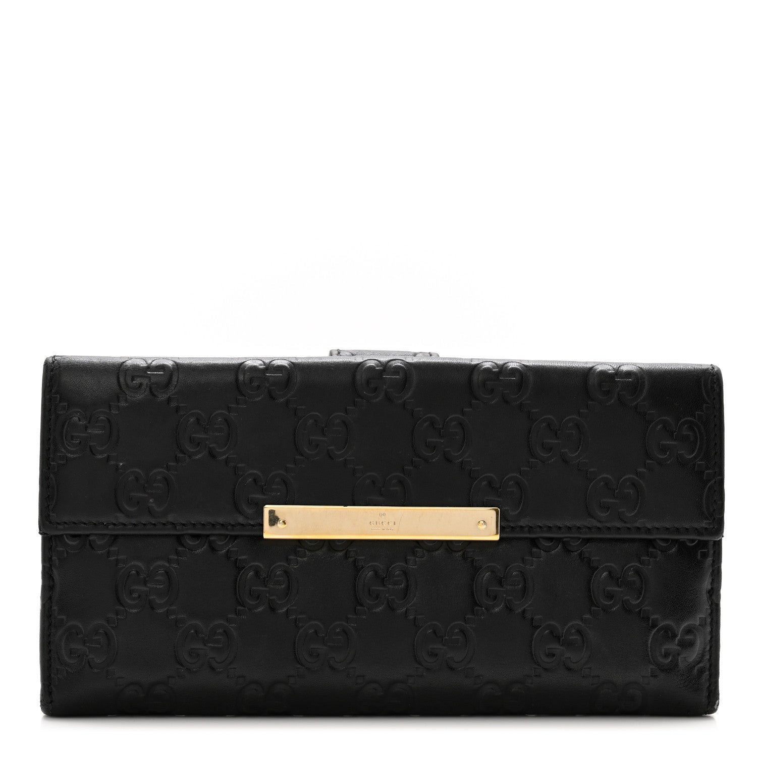 Gucci Guccissima Margaux Calfskin Metal Bar Continental Flap Wallet Black 1 of 9