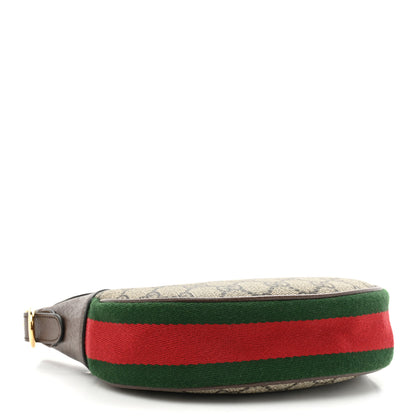 Gucci GG Supreme Monogram Textured Calfskin Web Mini Ophidia Half Moon Hobo Beige Ebony New Acero 4 of 9