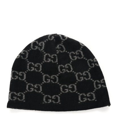 Gucci Cashmere GG Monogram Beanie Hat Black 3 of 7