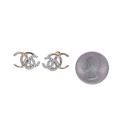 Chanel Crystal Double CC Earrings Gold Silver 2 of 6