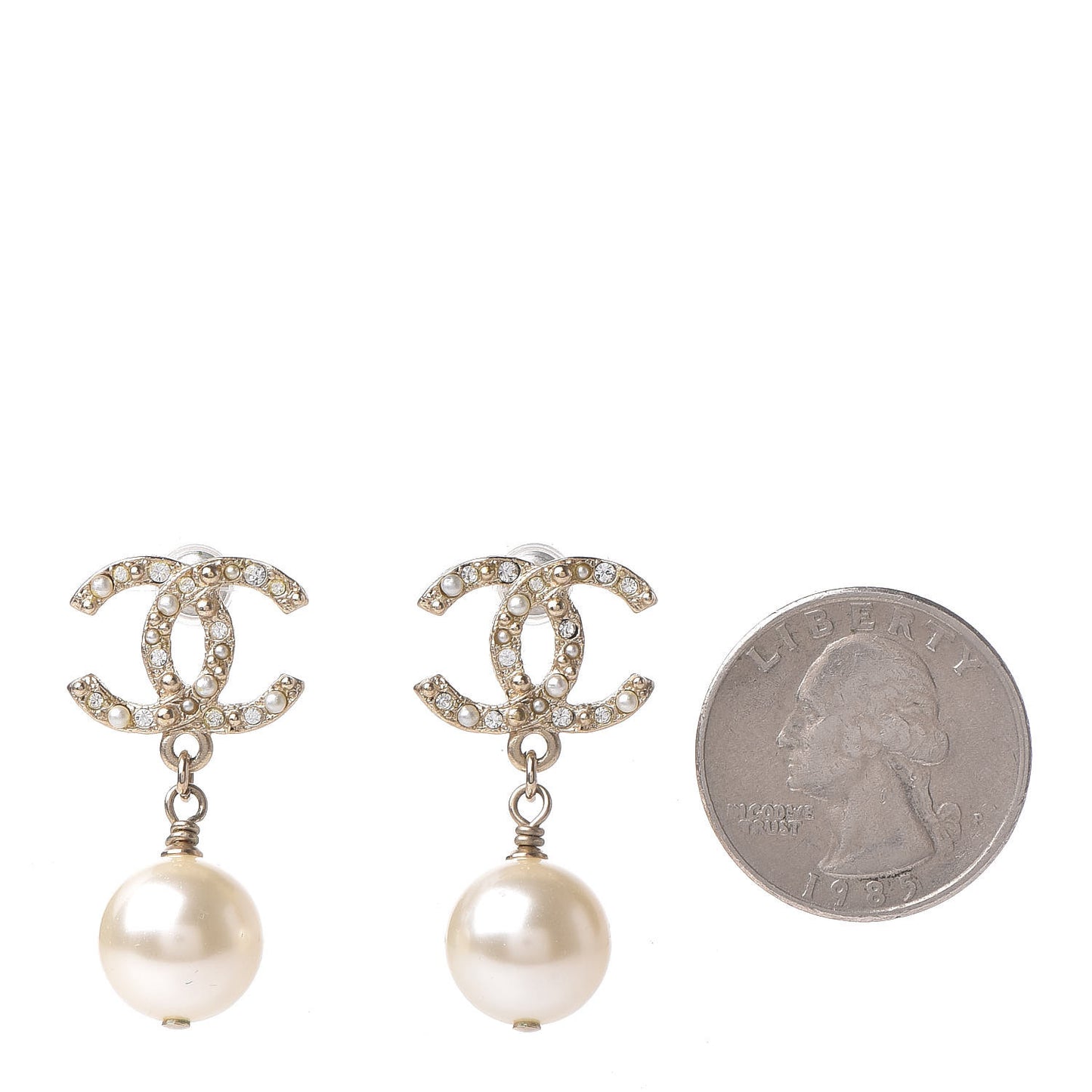 Crystal Pearl CC Drop Earrings Gold