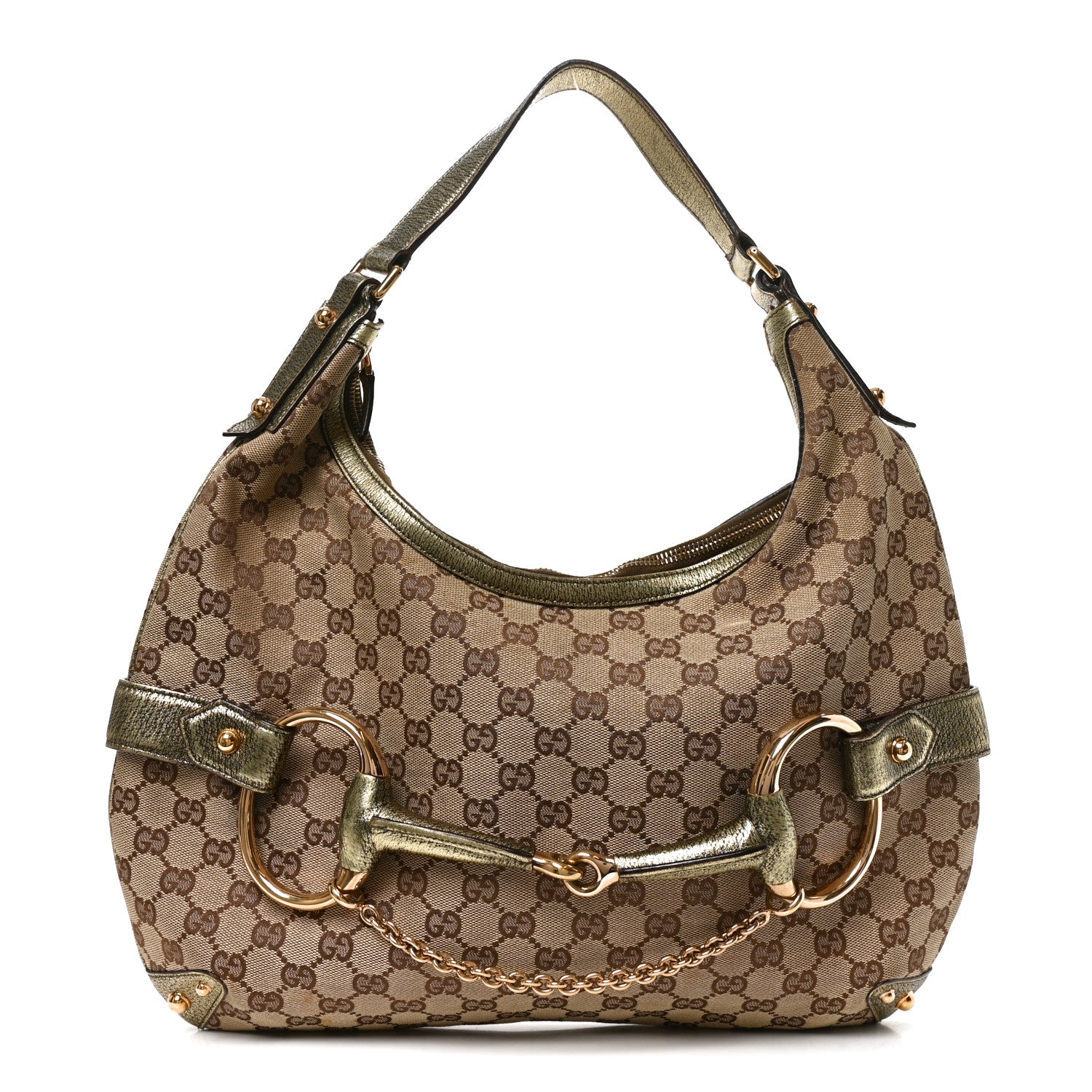 Gucci Monogram Horsebit Chain Hobo Gold 1 of 10