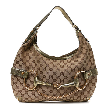 Gucci Monogram Horsebit Chain Hobo Gold 1 of 10