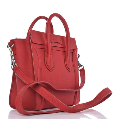 Celine Drummed Calfskin Nano Luggage Red 3 of 8