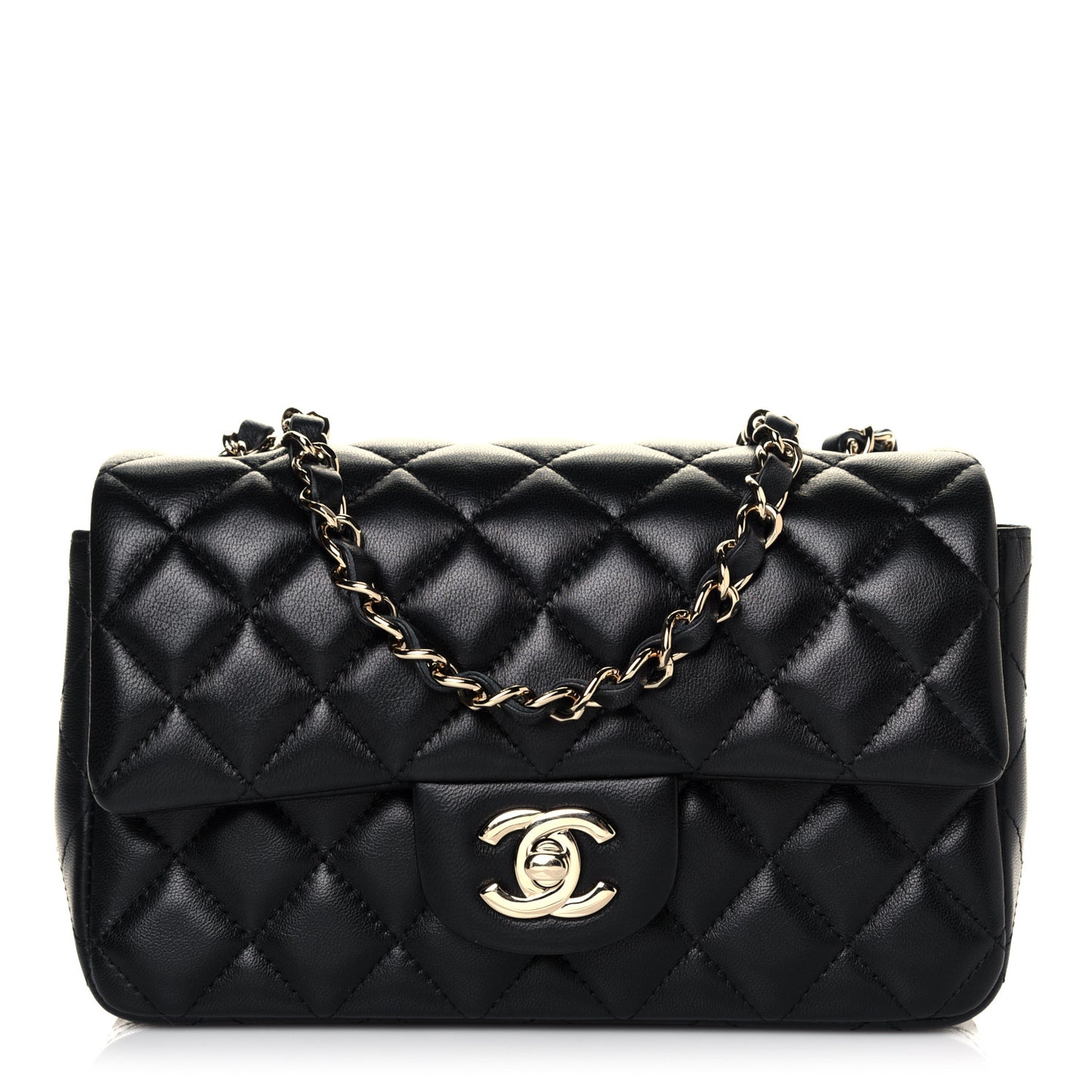 Lambskin Quilted Mini Rectangular Flap Black