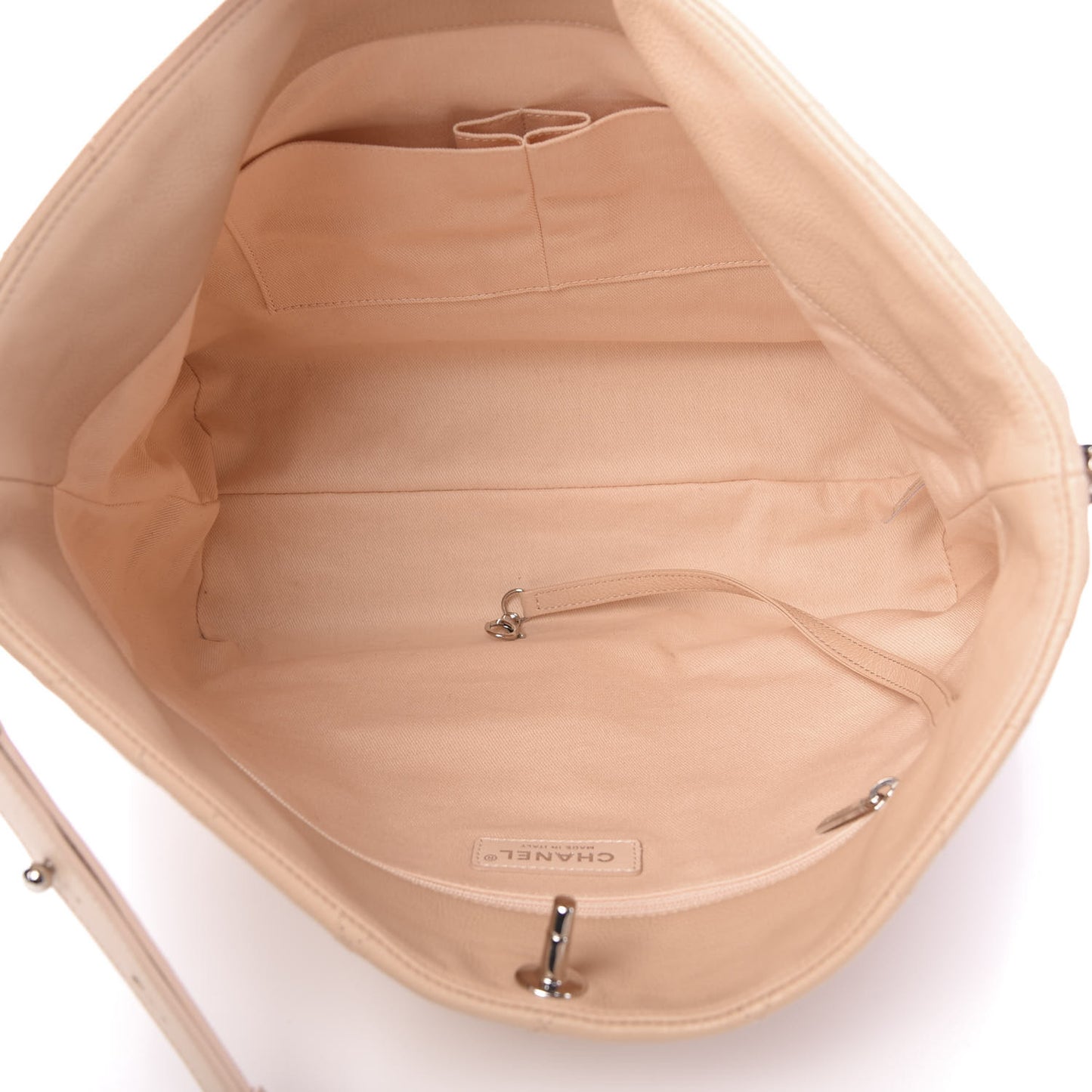 Grained Calfskin Stitched Medium Braided With Style Hobo Beige