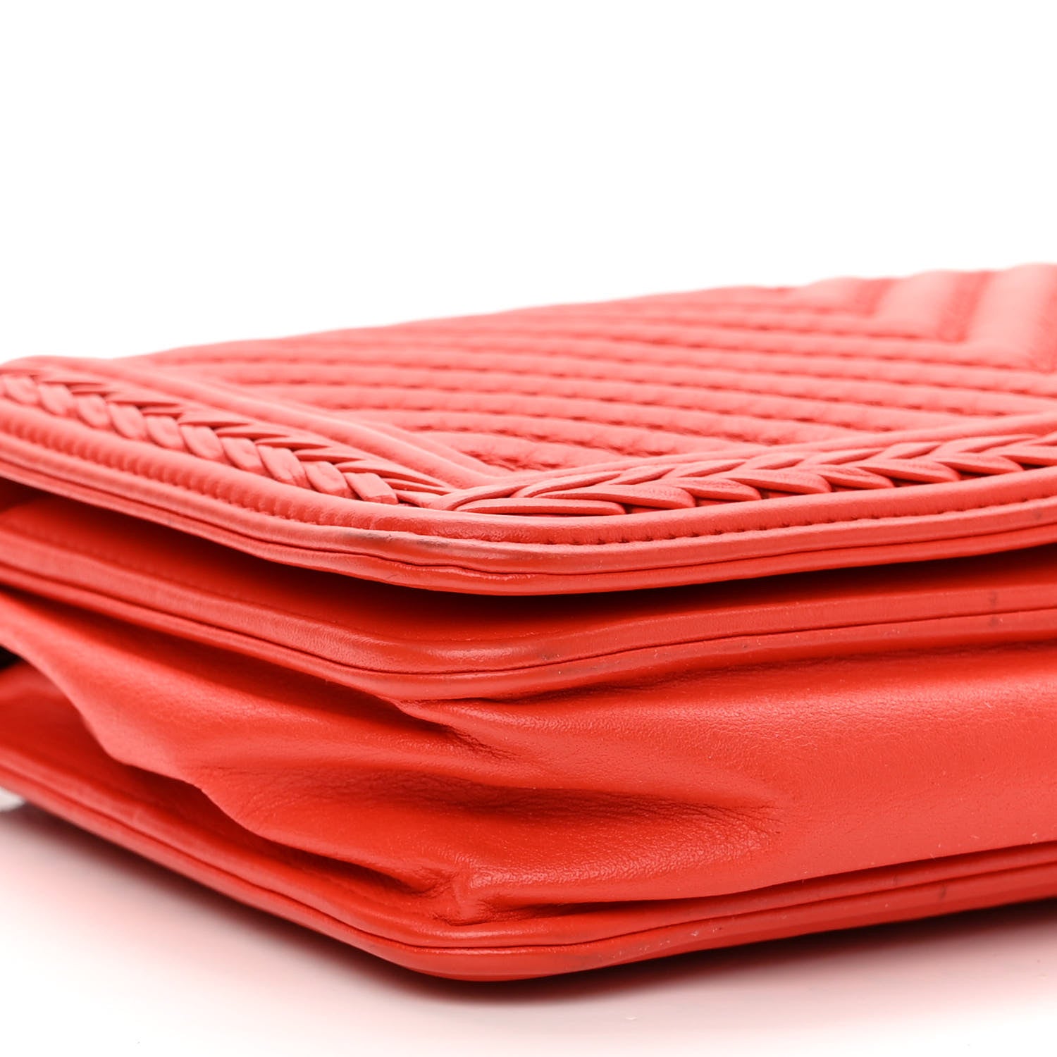 Chanel Calfskin Chevron Quilted Braided Boy Wallet On Chain WOC Orange 10 of 16