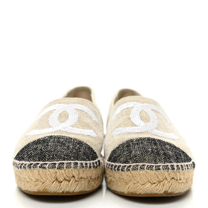 Chanel Toile Sequin CC Espadrilles 38 Beige Black 2 of 10