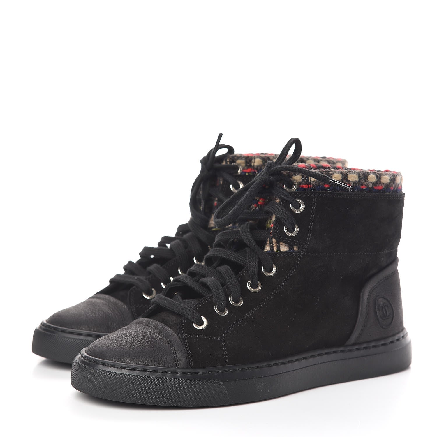 Chanel Suede Calfskin Tweed High Top Sneakers 36.5 Black 3 of 16