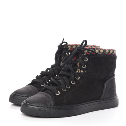 Chanel Suede Calfskin Tweed High Top Sneakers 36.5 Black 3 of 16