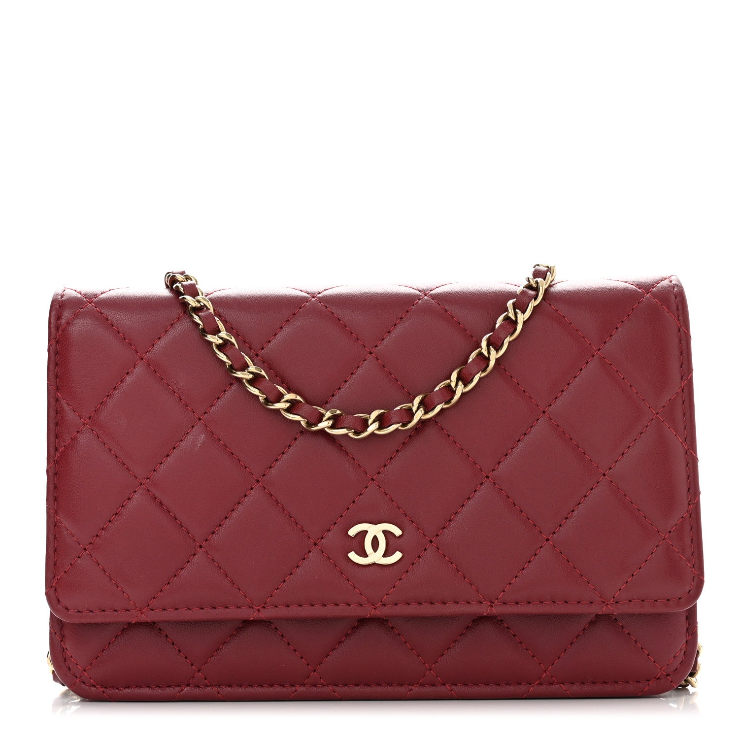 Chanel Lambskin Quilted Wallet On Chain WOC Burgundy 1 of 12