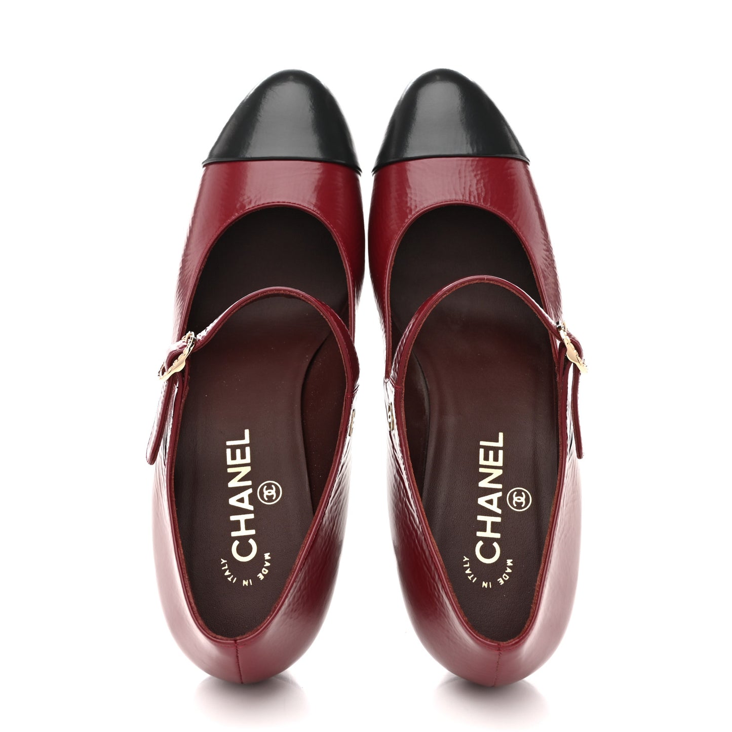 Shiny Goatskin Cap Toe Mary Jane Pumps 41 Burgundy Dark Grey