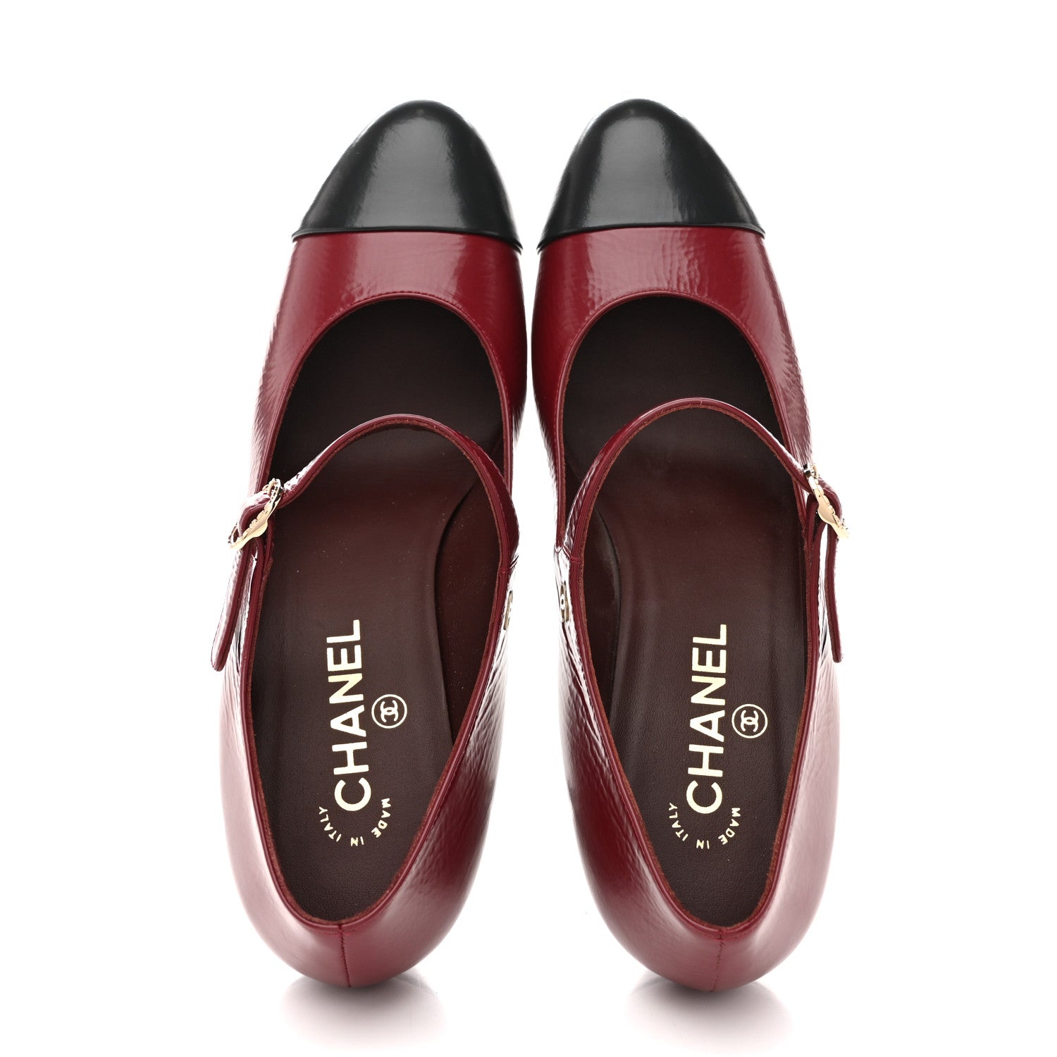 Chanel Shiny Goatskin Cap Toe Mary Jane Pumps 41 Burgundy Dark Grey 2 of 10