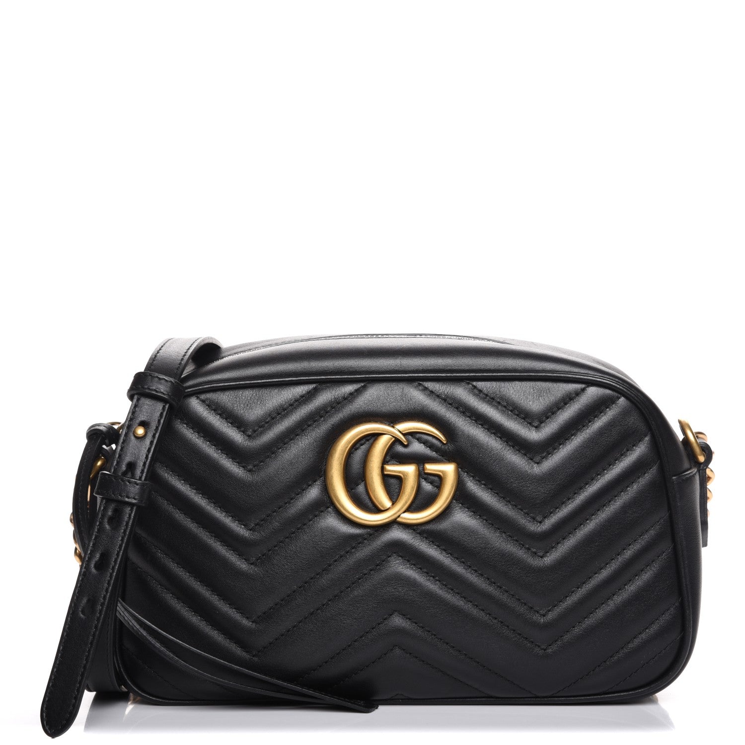 Gucci Calfskin Matelasse Small GG Marmont Chain Shoulder Bag Black 1 of 7