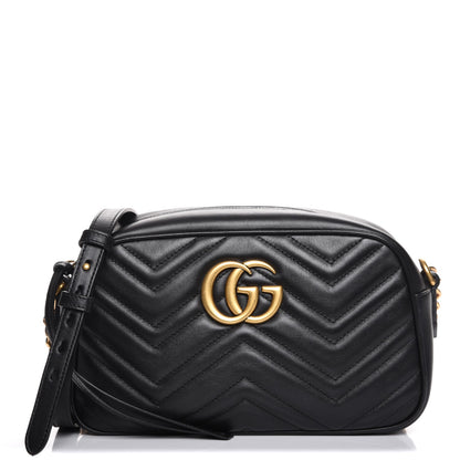 Gucci Calfskin Matelasse Small GG Marmont Chain Shoulder Bag Black 1 of 7