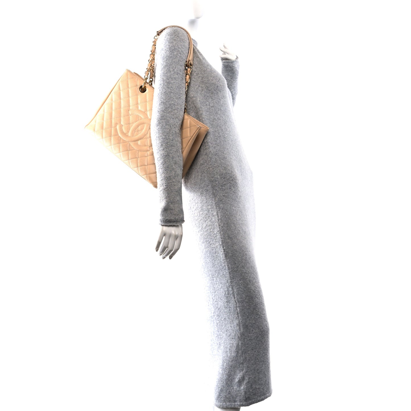 Caviar Quilted Grand Shopping Tote GST Beige