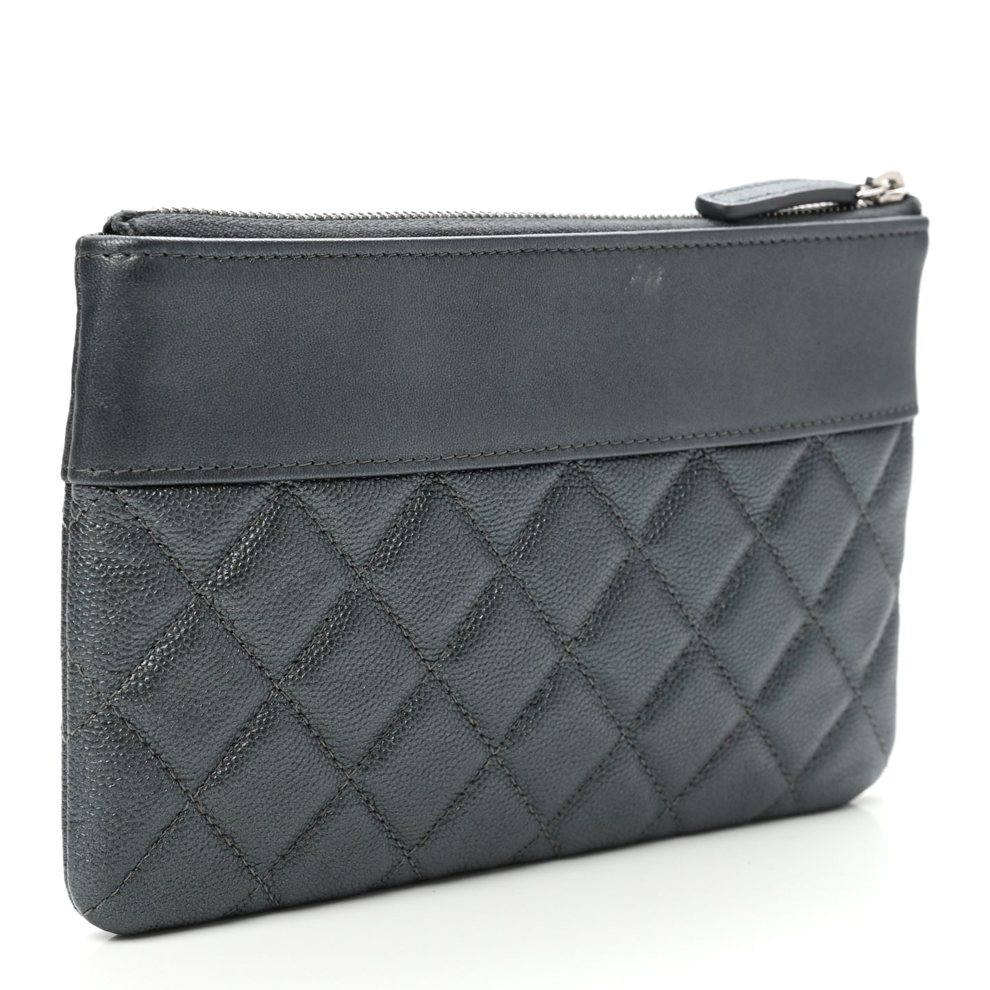 Metallic Caviar Quilted Mademoiselle Vintage Zip Pouch Dark Grey