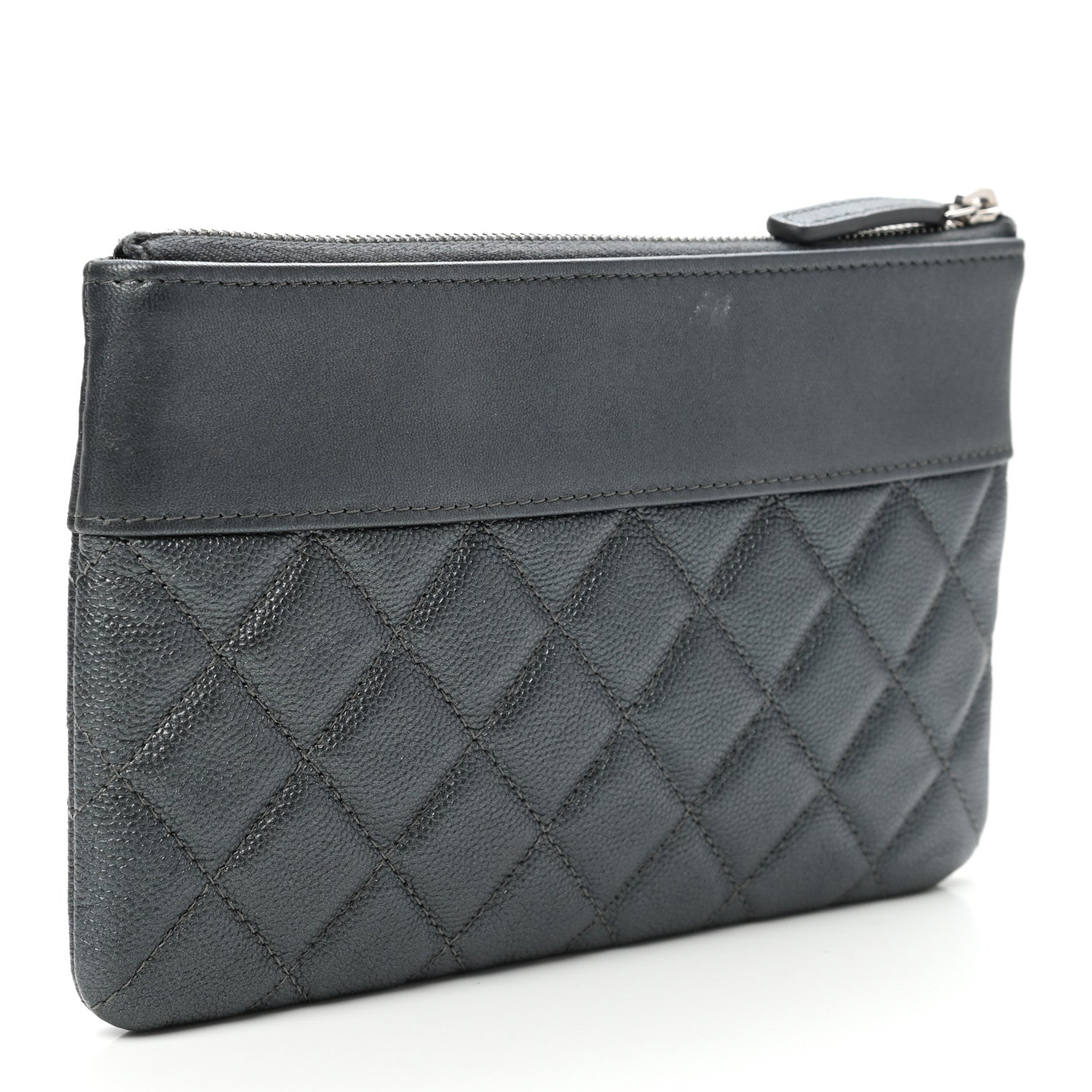 Chanel Metallic Caviar Quilted Mademoiselle Vintage Zip Pouch Dark Grey 3 of 7