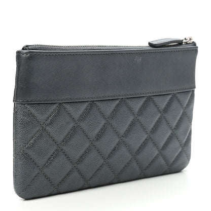 Chanel Metallic Caviar Quilted Mademoiselle Vintage Zip Pouch Dark Grey 3 of 7