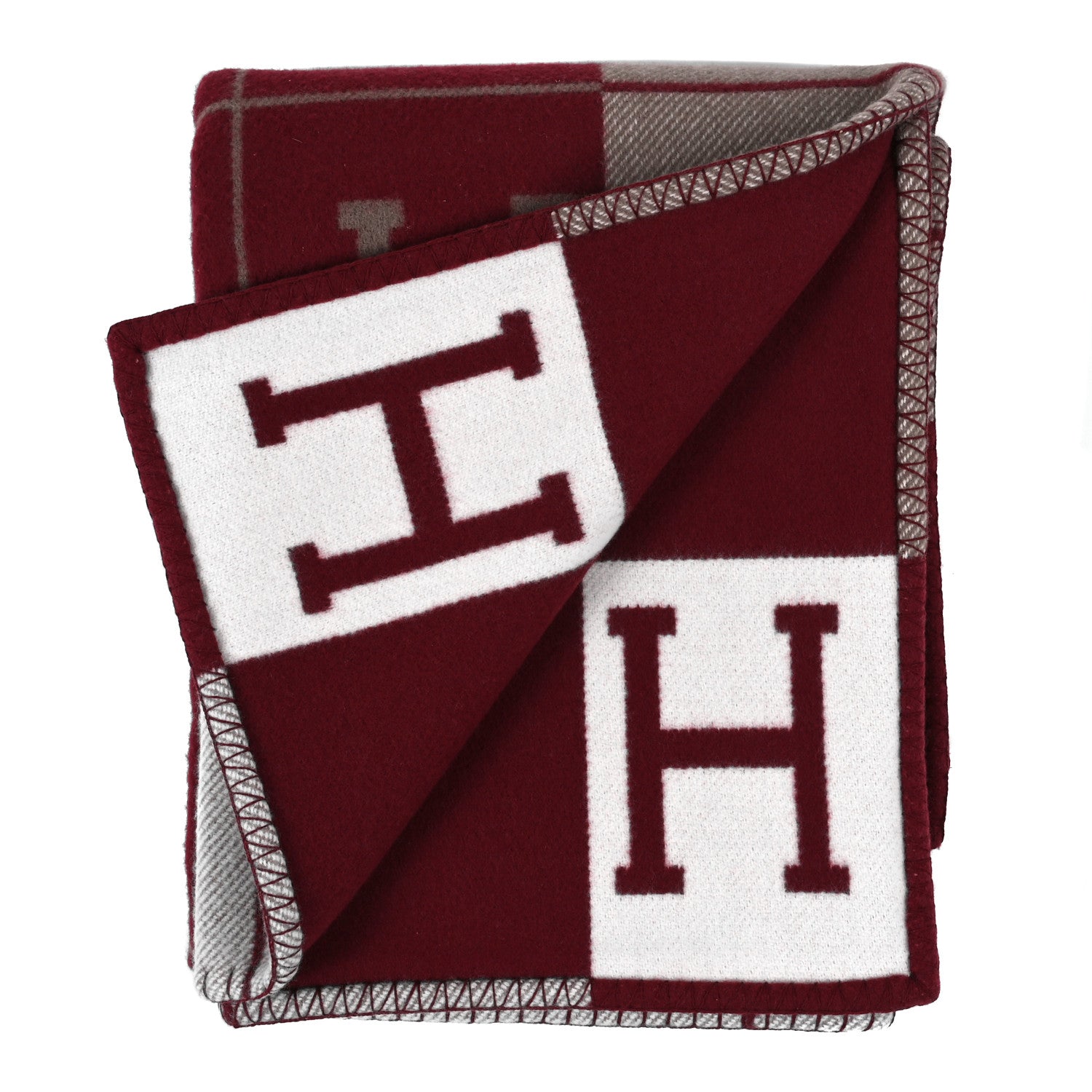 Hermes Wool Cashmere Avalon III Blanket Ecru Rouge H 2 of 3