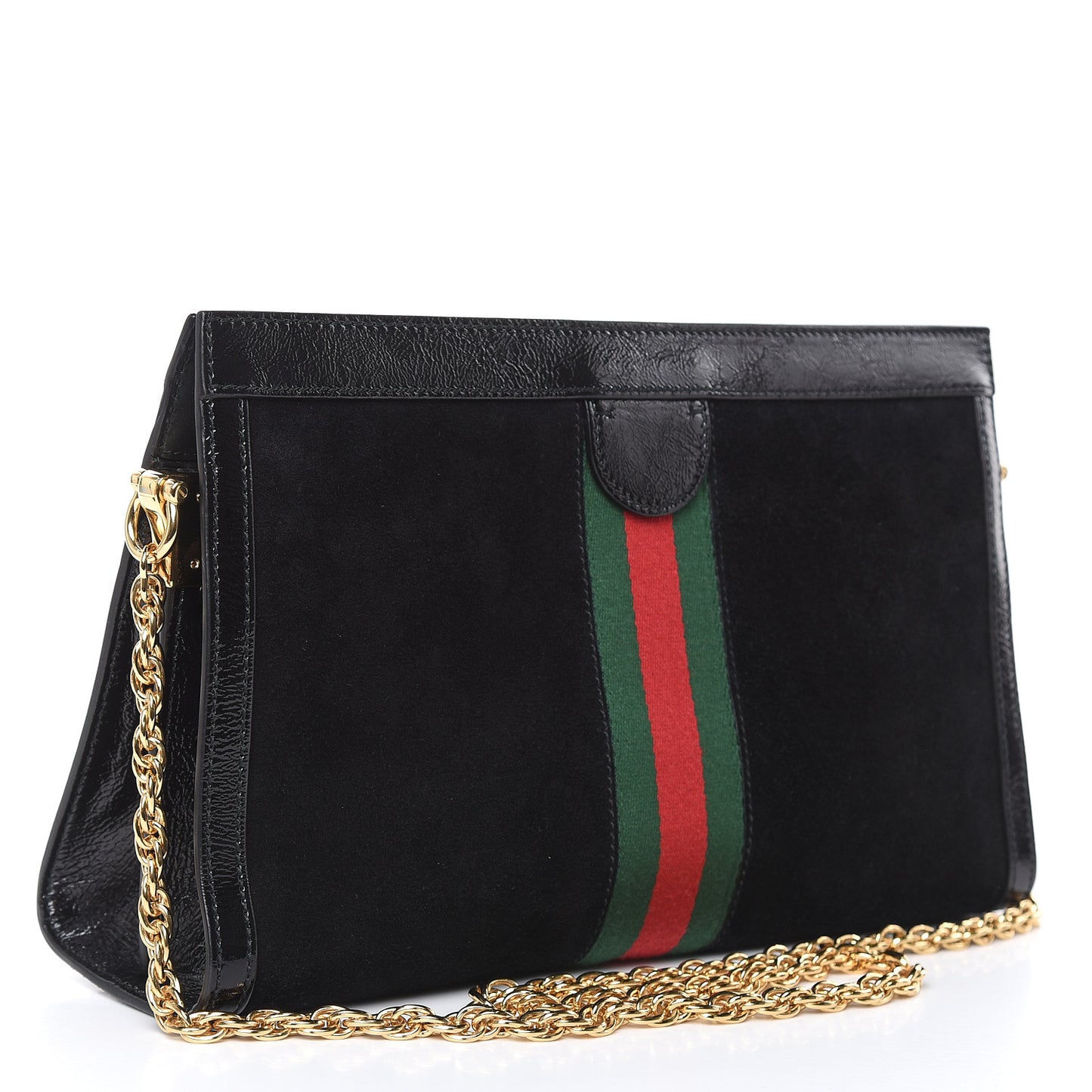 Suede Patent GG Web Medium Ophidia Chain Shoulder Bag Black
