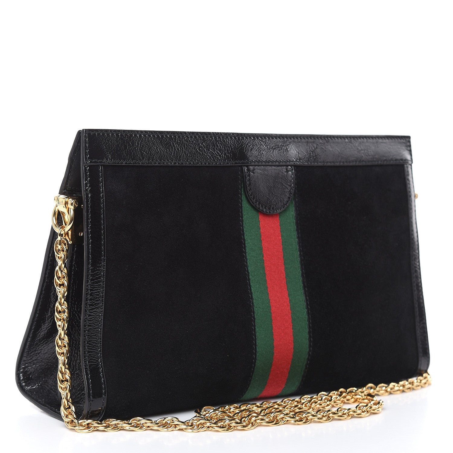 Gucci Suede Patent GG Web Medium Ophidia Chain Shoulder Bag Black 3 of 11