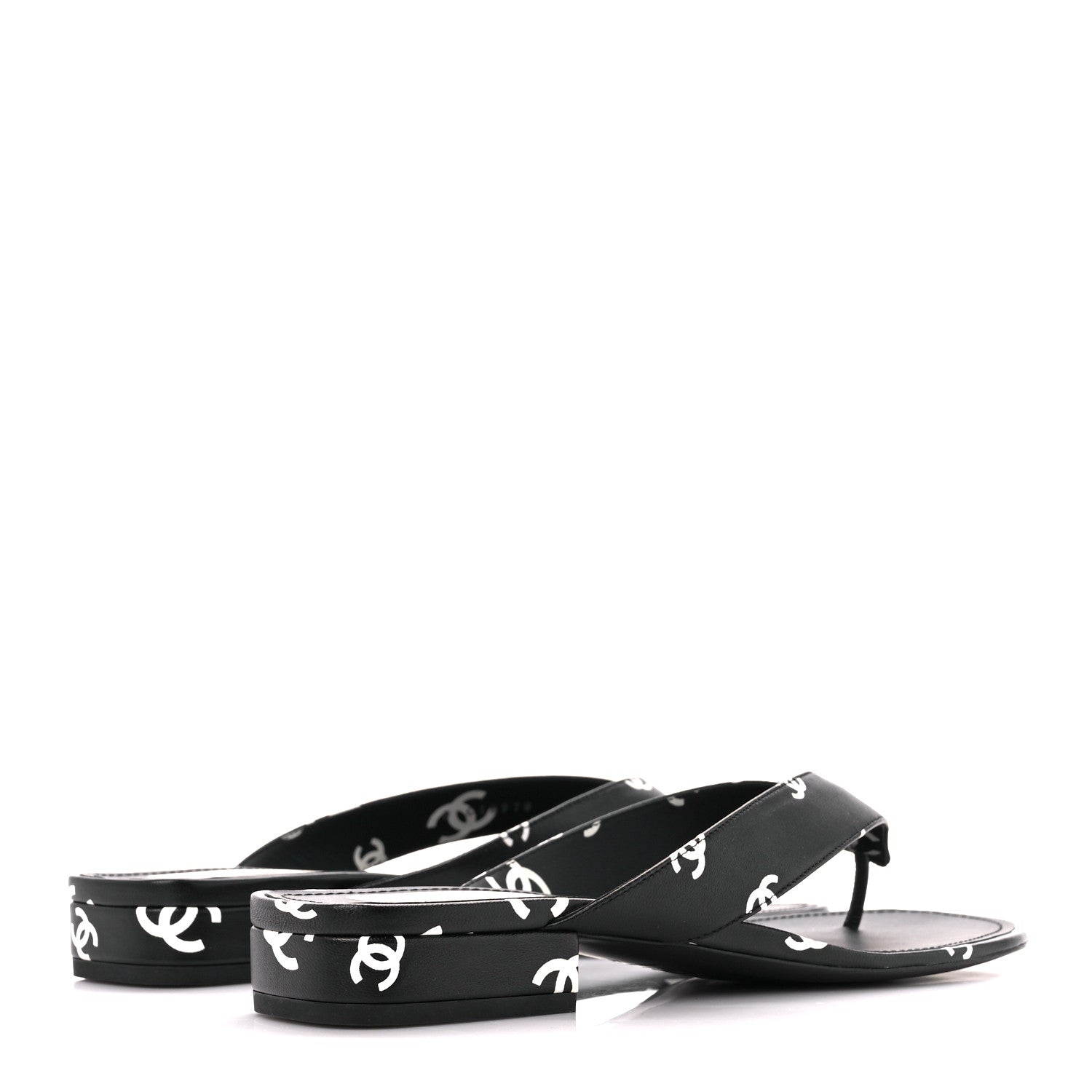 Chanel Printed Lambskin Coco Beach Thong Sandals 41 Black White 4 of 9