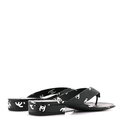 Chanel Printed Lambskin Coco Beach Thong Sandals 41 Black White 4 of 9