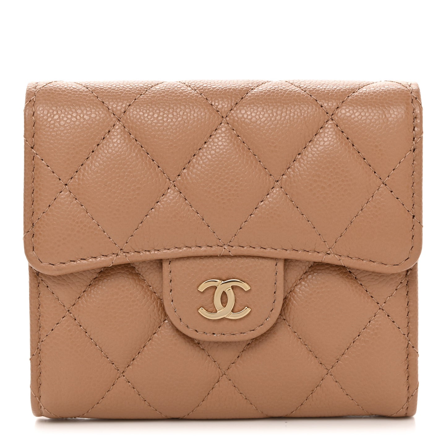 Caviar Quilted Compact Flap Wallet Beige