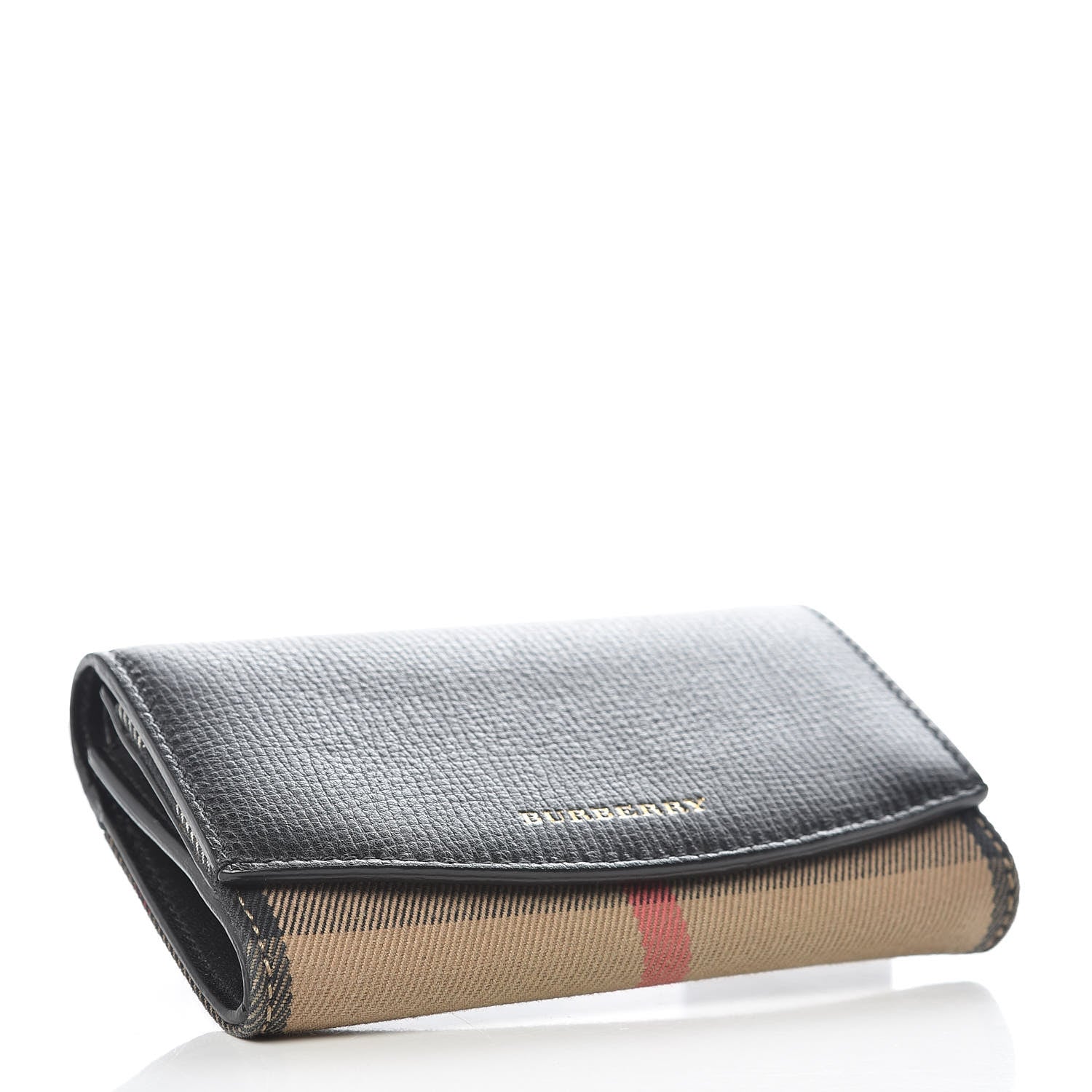 Burberry Grainy Calfskin House Check Wellington Wallet Mahogany Black 4 of 7