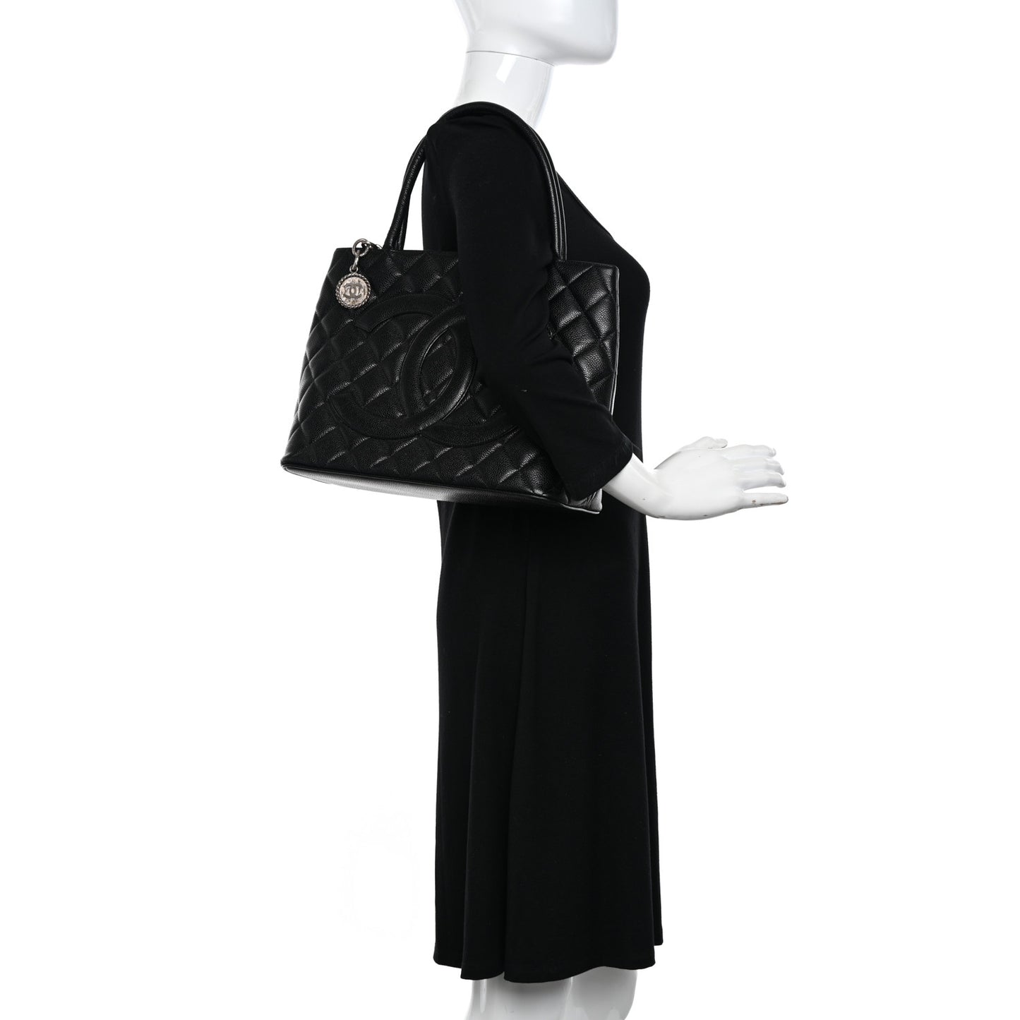 Caviar Quilted Medallion Tote Black