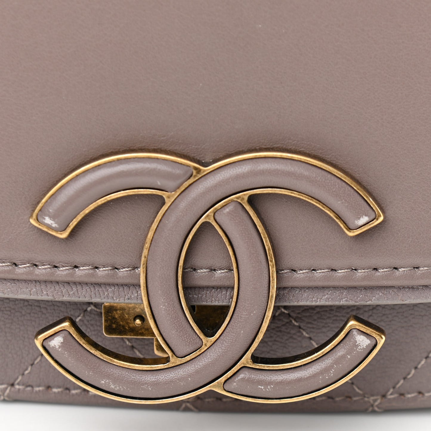 Shiny Calfskin Goatskin Quilted Small Coco Curve Messenger Flap Grey