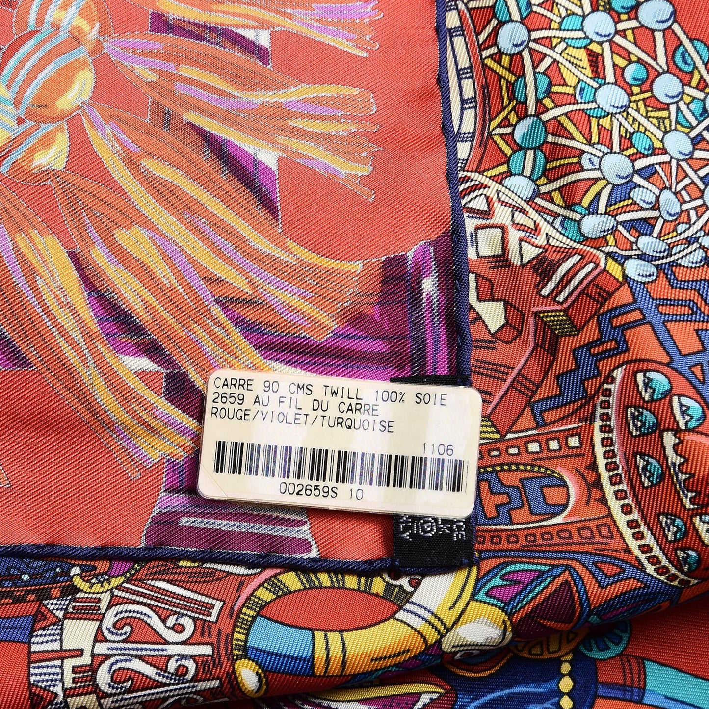 Silk Au Fil Du Carre Scarf 90 Rouge Violet Turquoise