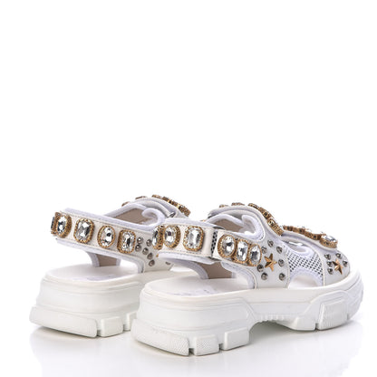 Gucci Nappa Mesh Crystal Embellished Studded Womens Aguru Sandals 37 Great White 4 of 8