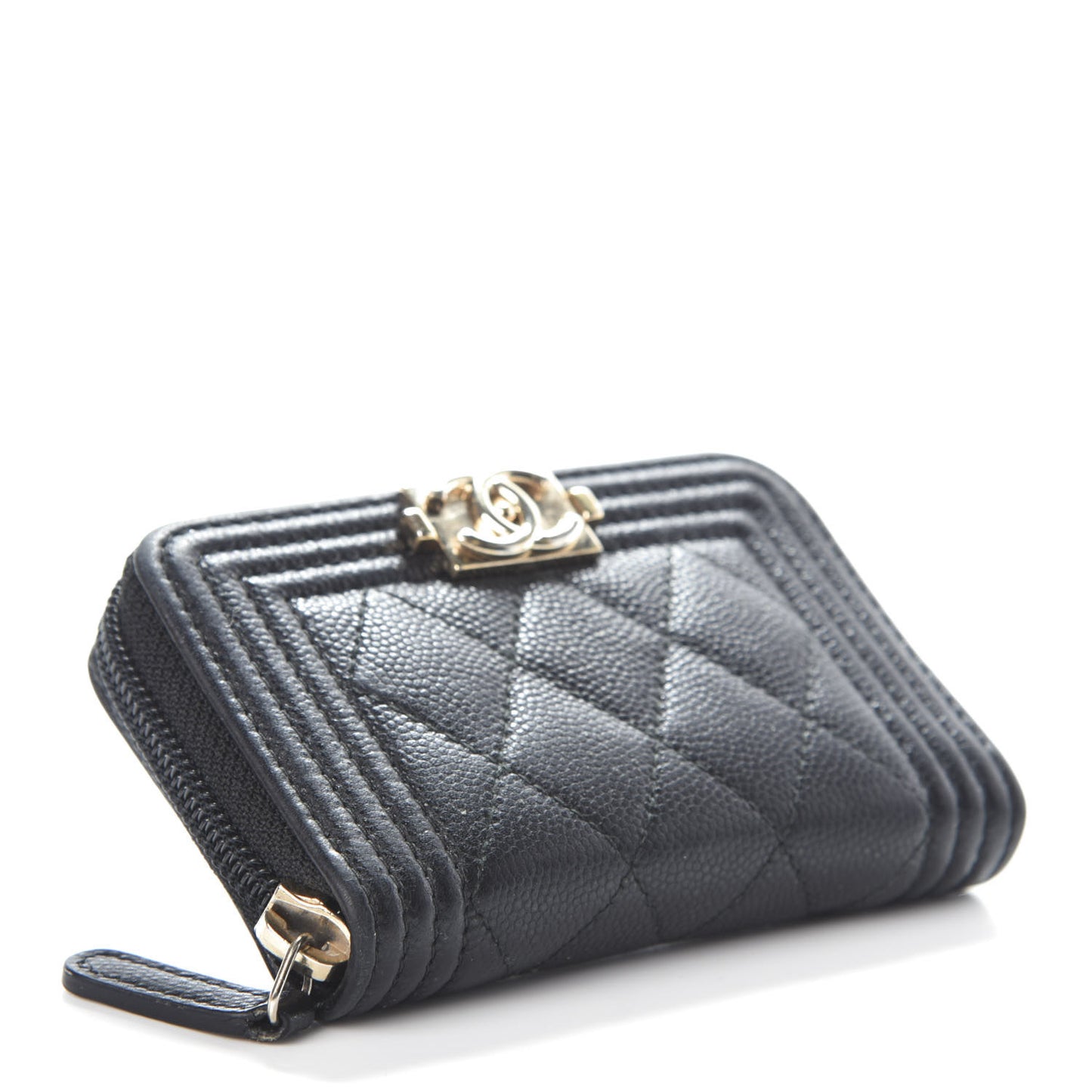 Caviar Quilted Boy Zip Around Coin Purse Wallet Black