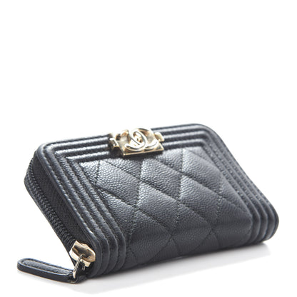 Chanel Caviar Quilted Boy Zip Around Coin Purse Wallet Black 4 of 7