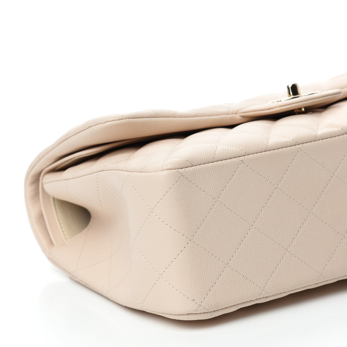 Caviar Quilted Jumbo Double Flap Light Beige