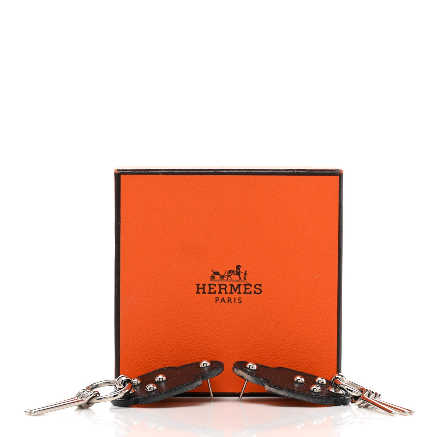 Hermes Palladium Swift Studded Carnaby Drop Earrings Black 5 of 5