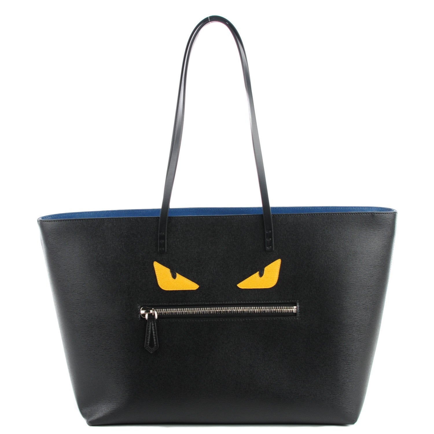 Fendi Vitello Elite Cuoio Monster Buggies Medium Roll Tote Black Multicolor Blue Cobalto 1 of 9