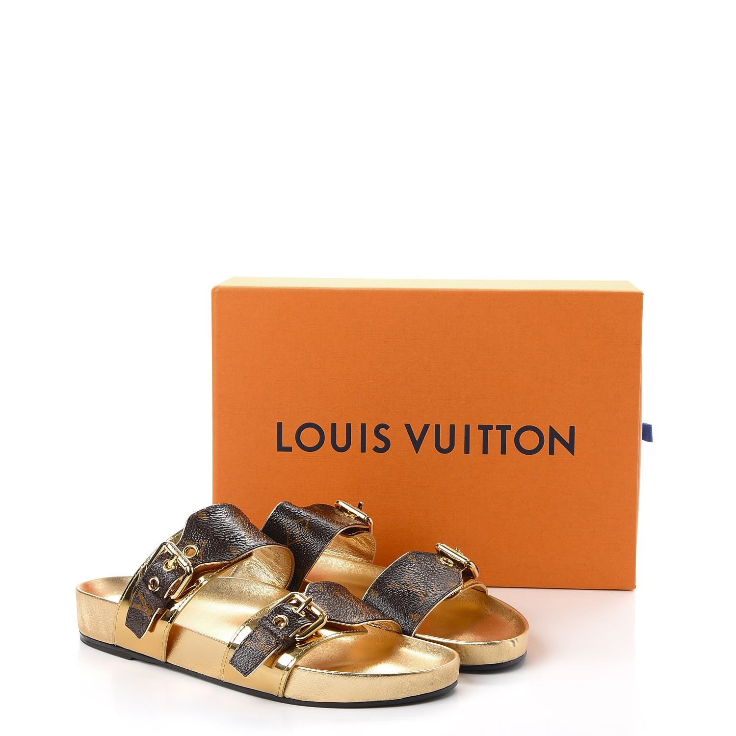Louis Vuitton Patent Calfskin Monogram Metallic Bom Dia Mule Sandals 38 Gold 10 of 10