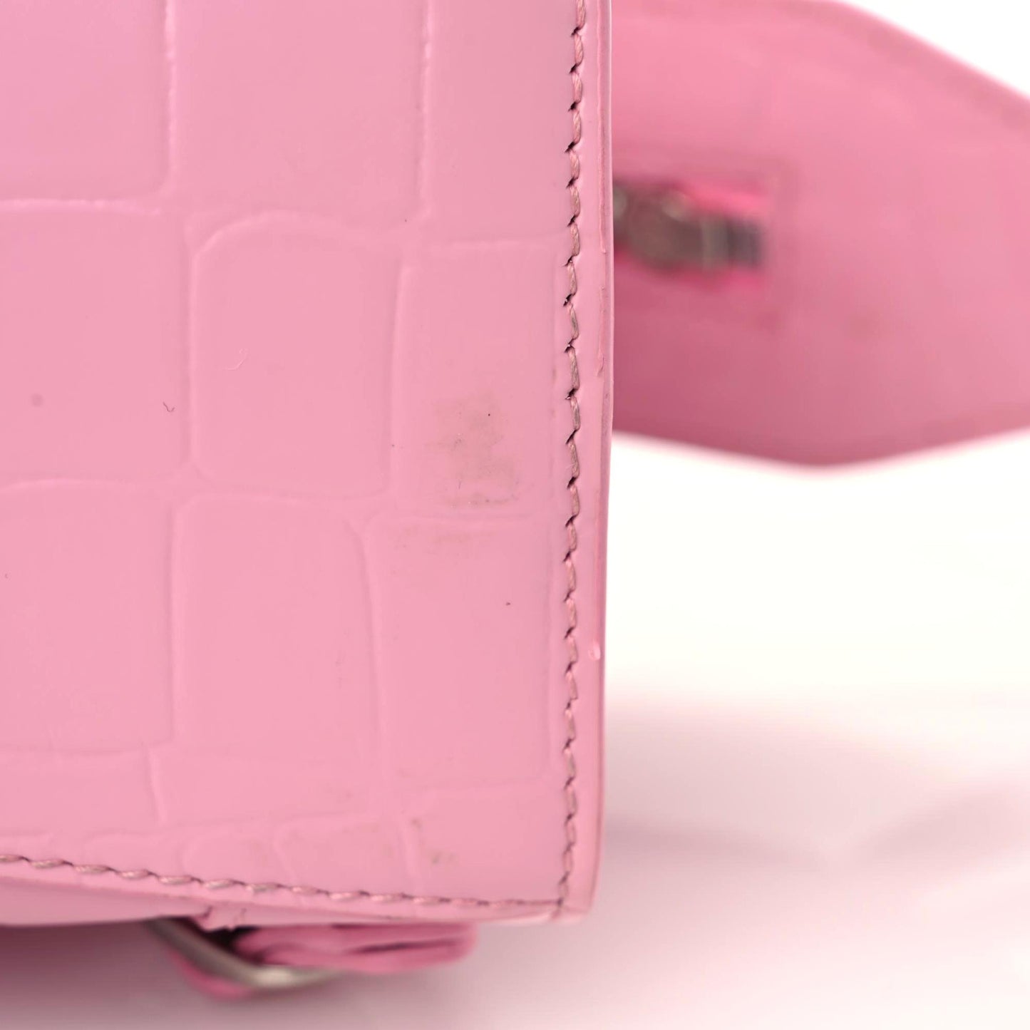 Semi Shiny Calfskin Crocodile Embossed Neo Classic Silver Hardware Mini City Pink
