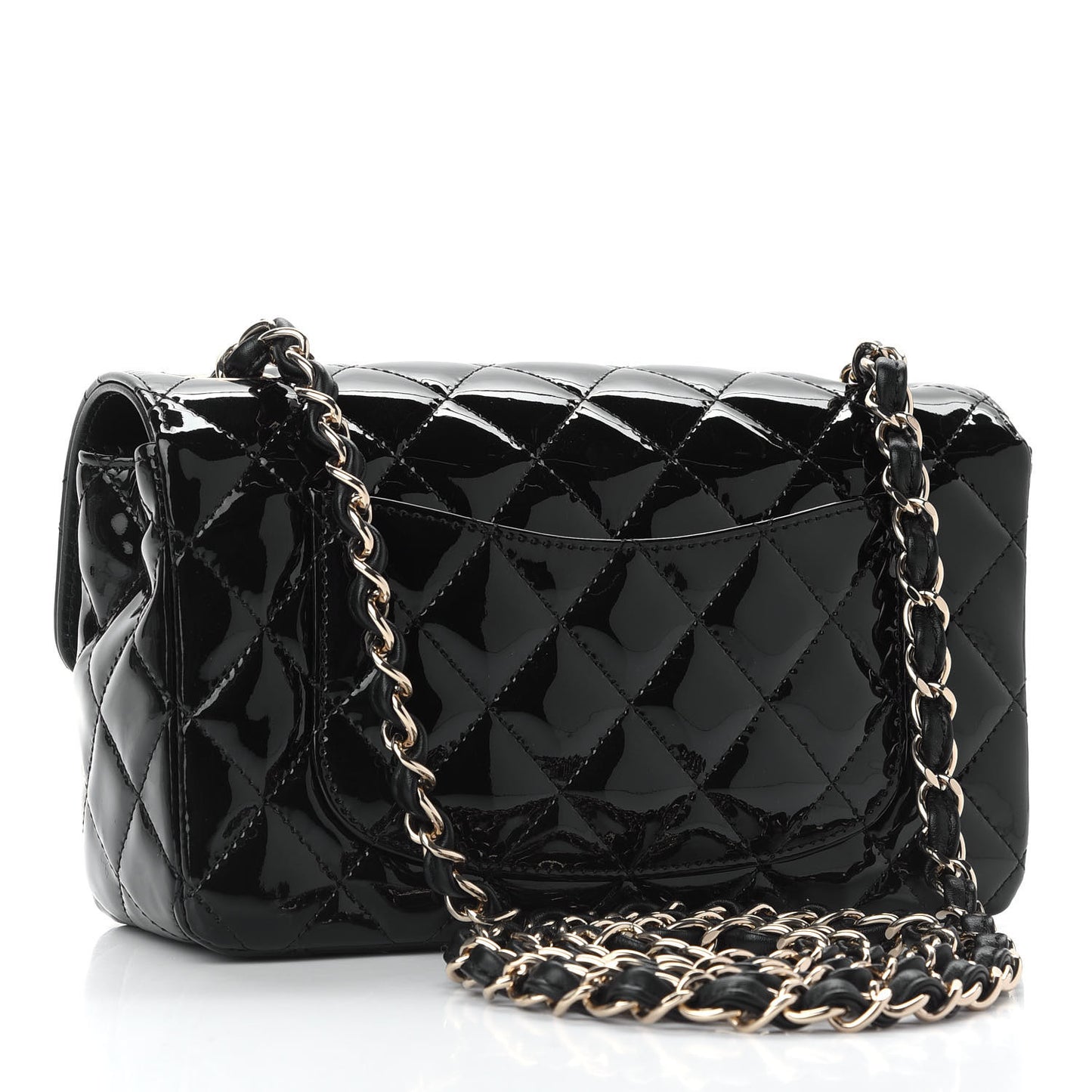 Patent Calfskin Quilted Mini Rectangular Flap Black