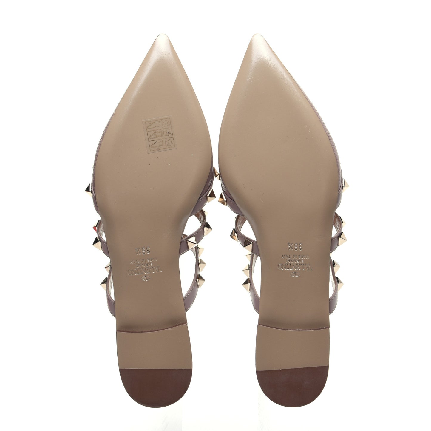 Pebbled Calfskin Rockstud Flat Cage Mules 36.5 Poudre