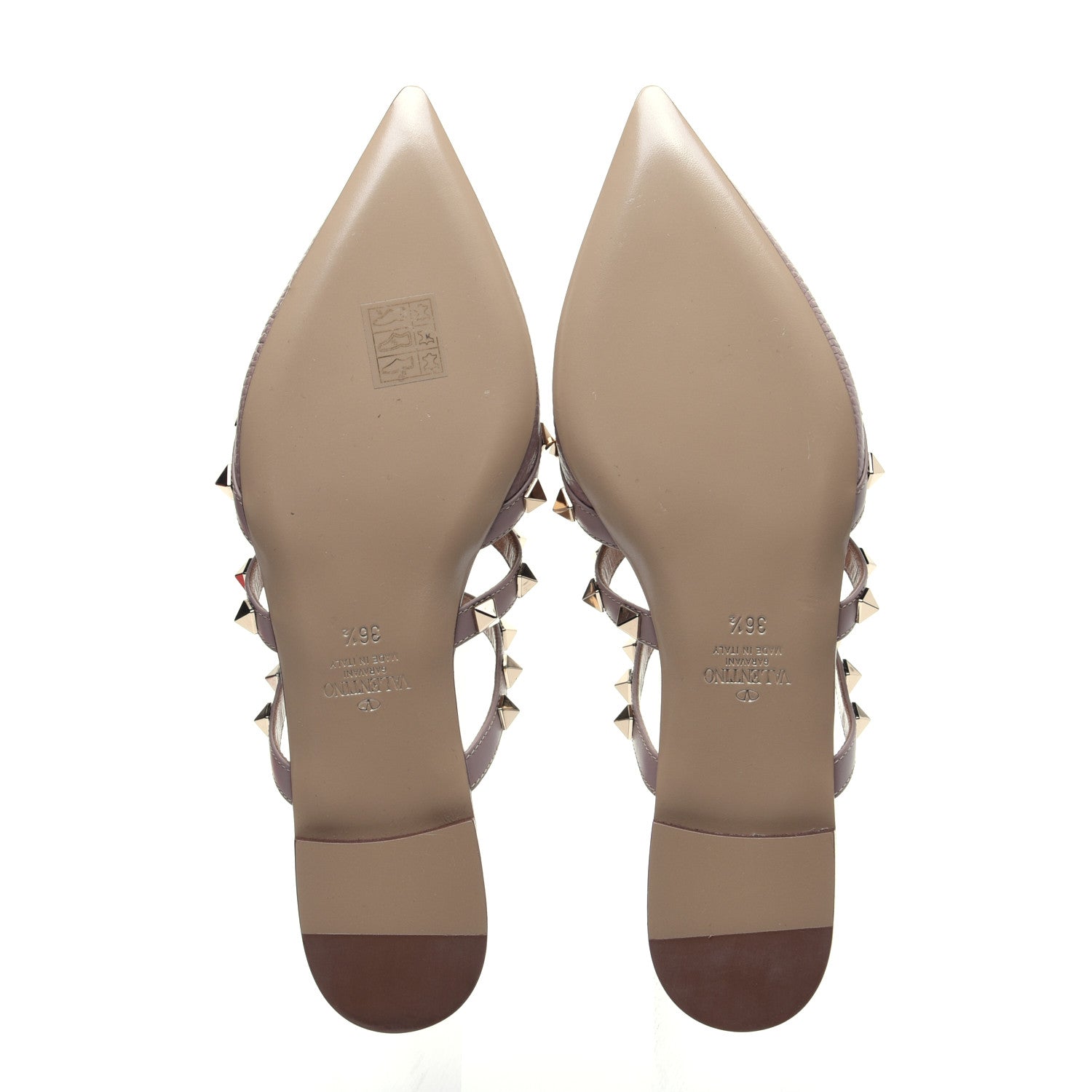 Valentino Garavani Pebbled Calfskin Rockstud Flat Cage Mules 36.5 Poudre 9 of 11