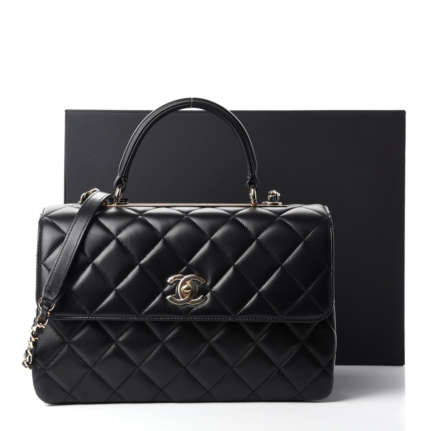 Lambskin Quilted Medium Trendy CC Flap Dual Handle Bag Black