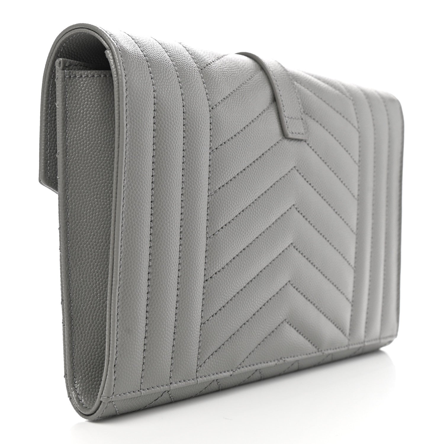 Saint Laurent Grain De Poudre Textured Mixed Matelasse Triquilt Monogram Clutch Storm 3 of 8