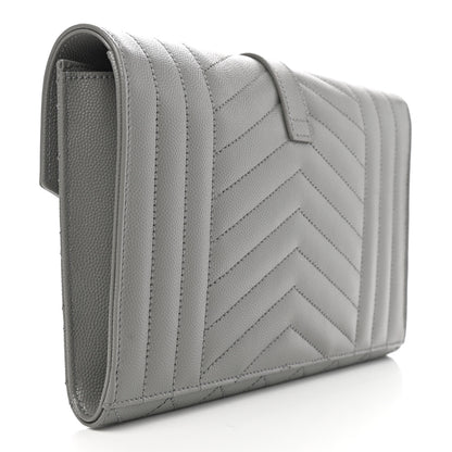 Saint Laurent Grain De Poudre Textured Mixed Matelasse Triquilt Monogram Clutch Storm 3 of 8