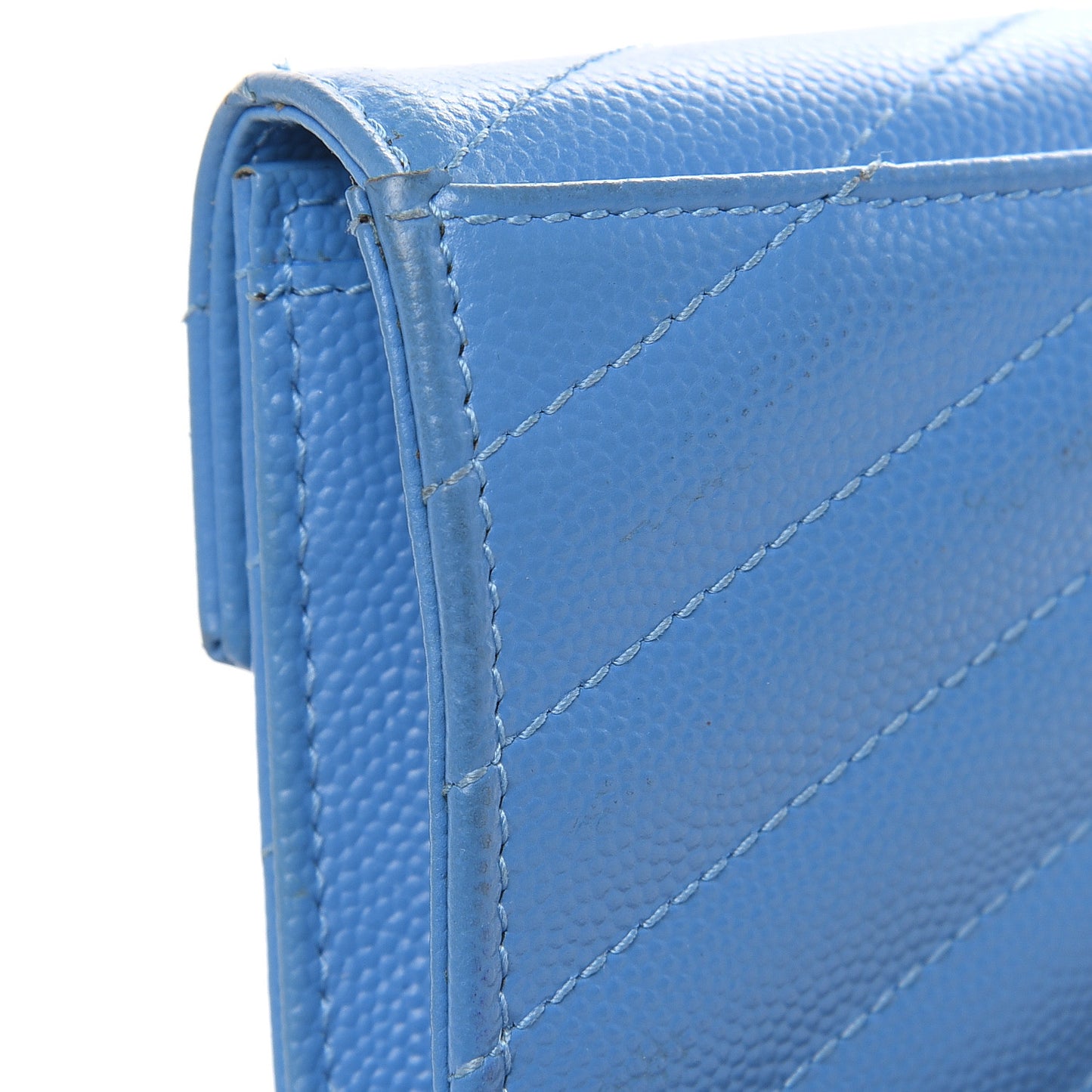 Grain de Poudre Matelasse Chevron Small Monogram Wallet Blue Clair